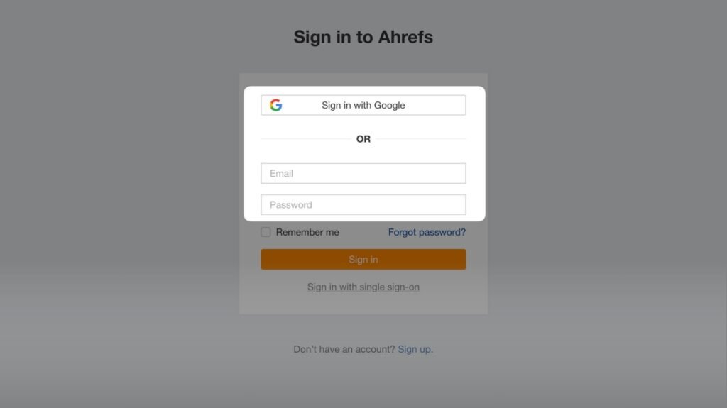 Sign Up To Ahrefs