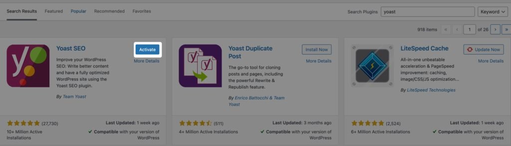 Activate Yoast SEO