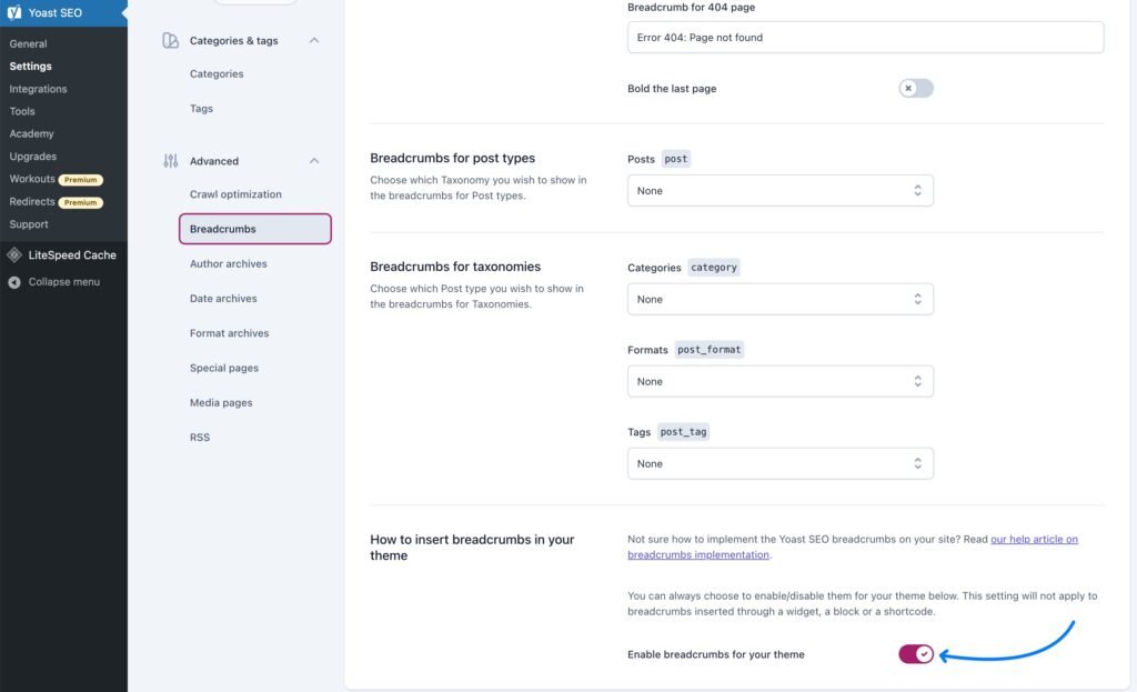Enable Breadcrumbs Yoast SEO